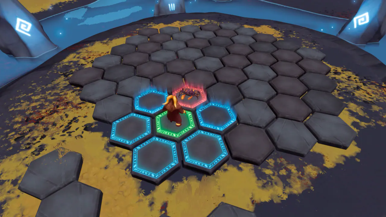 Bjorn faces an enemy on the hex board while Sweeping Paw's legal and target tiles are highlighted.