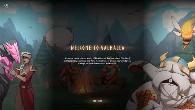 Valhalla's first-run welcome introduces Floki Island, Veras, crafting, and rival Viking clans.